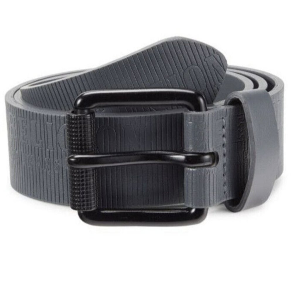 New $49 True‎ Religion Men's Gray Leather All Over Embossed Logo Belt Size 40